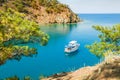 Beautiful sea coast with turquoise water near Kemer, Turkey. Royalty Free Stock Photo