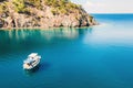 Beautiful sea coast with turquoise water near Kemer, Turkey. Royalty Free Stock Photo