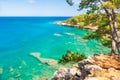 Beautiful sea coast with turquoise water near Kemer, Turkey Royalty Free Stock Photo