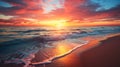 beautiful sea evening sunset juicy orange sun and surf waves generative ai