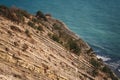 Beautiful sea landscape, pine trees grow on the rocky coast of the Black Sea coast Royalty Free Stock Photo