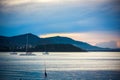 Beautiful sea landscape, sailboat sailing on the