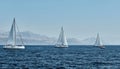 Beautiful sea landscape with sailboats, the race of sailboats on the horizon, a regatta, a Intense competition, bright