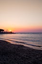 beautiful sea landscape with a sunset. evening purple sky with clouds over ocean. sea surf with waves.Bright and dynamic Royalty Free Stock Photo