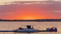 Beautiful sea landscape with sunset on the horizon. Gelendzhik Bay, Black Sea coast of south of Russia. Royalty Free Stock Photo