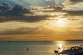 Beautiful sea landscape with sunset and silhouettes of yachts on the horizon. Gelendzhik Bay, Black Sea coast of south of Russia. Royalty Free Stock Photo