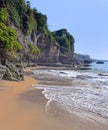 Beautiful sea landscape view with horizon ocean and rock cliff under a blue sky of a paradise desert beach in Thailand or Indonesi Royalty Free Stock Photo