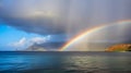 Beautiful sea with a rainbow in sky