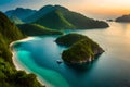 beautiful sea and ring coral view from top of bohey dulang island