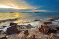 beautiful sea scape against sun set sky at laem chabung chonburi eastern of thailand