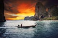 Beautiful sea scape wood boat of Railay bay krabi southern of th Royalty Free Stock Photo