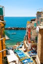 Beautiful sea shore in Riomaggiore, Cinque Terre national park, Italy Royalty Free Stock Photo