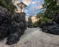 Beautiful sea stacks at sunrise on San Josef Bay in Cape Scott Provincial park on Vancouver Island, British Columbia, Canada