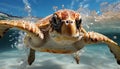 A beautiful sea turtle swimming in the blue underwater generated by AI Royalty Free Stock Photo