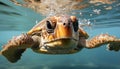 A beautiful sea turtle swimming in the blue underwater generated by AI Royalty Free Stock Photo