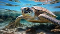 A beautiful sea turtle swimming in the blue underwater generated by AI Royalty Free Stock Photo