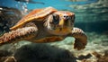 A beautiful sea turtle swimming in the blue water generated by AI Royalty Free Stock Photo