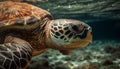 A beautiful sea turtle swimming in the tropical blue water generated by AI Royalty Free Stock Photo