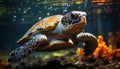 A beautiful sea turtle swimming in the underwater reef generated by AI Royalty Free Stock Photo