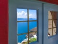 Beautiful sea view from the balcony. Santorini island, Greece Royalty Free Stock Photo