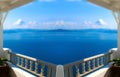 Beautiful sea view from the balcony. Santorini island, Greece. Royalty Free Stock Photo