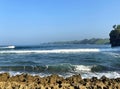 Beautiful sea view with coral rocks on the beach