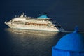 Beautiful sea view. Cruise at the sea near islands. Santorini island, Greece Royalty Free Stock Photo