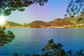 Beautiful sea view. The mountains descend into the sea. Blue sky and turquoise water. Adriatic Sea. Montenegro. Royalty Free Stock Photo