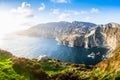 Beautiful Sea view at Slieve League in Ireland Donegal. Great Coast with Rocks and Cliffs at the Background. Royalty Free Stock Photo