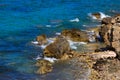 Beautiful sea wave background on the stones near the shore and f Royalty Free Stock Photo