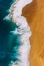 Beautiful sea wave. Clean beach with beautiful yellow sand and turquoise sea, vertical photo. Beautiful seascape