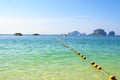 Beautiful sea with yellow buoy on the sea,safety area for tourists swiming at Krabi,Thailand.