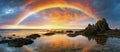 beautiful seacape with rainbow at sunset, AI generated Royalty Free Stock Photo