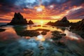 beautiful seacape at sunset, AI generated Royalty Free Stock Photo