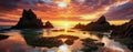 beautiful seacape at sunset, AI generated Royalty Free Stock Photo