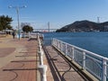 The beautiful seafront of Yeosu city and big arch bridge on the background
