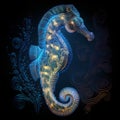 Beautiful seahorse on a dark background. Vector illustration.