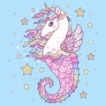 Beautiful seahorse unicorn. Fantastic animal. Vector illustration