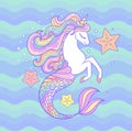 A beautiful seahorse unicorn with a radiant mane. Vector