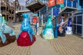 beautiful seal lion sculptures in front of the Aquarium of the Bay at Fisherman\'s Wharf on Pier 39 in San Francisco