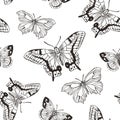 Beautiful seamless background of butterflies black and white colors. Vector illustration. Royalty Free Stock Photo