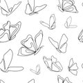 Beautiful seamless background of butterflies line drawing black and white colors vector illustration Royalty Free Stock Photo
