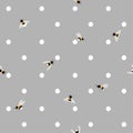 Beautiful seamless bees pattern on painting white polka dots background. Hand drawing bee illustration style design