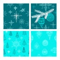 Beautiful seamless Christmas and winter patterns, drawn by hand. Many festive elements and patterns