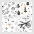 Beautiful seamless Christmas and winter patterns, drawn by hand. Many festive elements and patterns