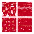 Beautiful seamless Christmas and winter patterns, drawn by hand. Many festive elements and patterns