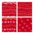 Beautiful seamless Christmas and winter patterns, drawn by hand. Many festive elements and patterns