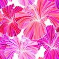 Beautiful seamless floral jungle pattern background. Tropical flowers bright color background. Hibiscus flower realistic