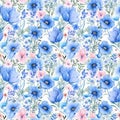 Beautiful seamless flower pattern with watercolor.Generative AI