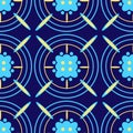 Beautiful seamless geometric pattern circles and flowers on blue Royalty Free Stock Photo